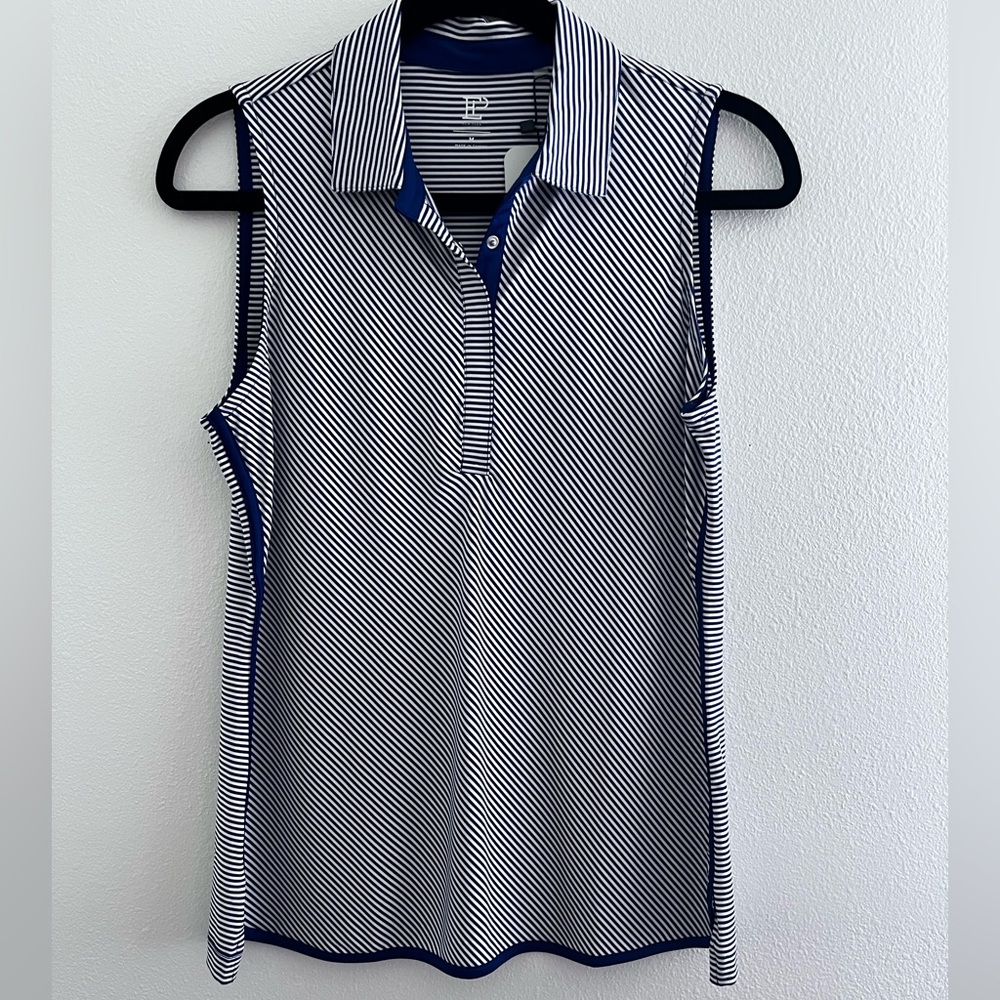 EP New York Navy Blue Stripe Golf Shirt NWT